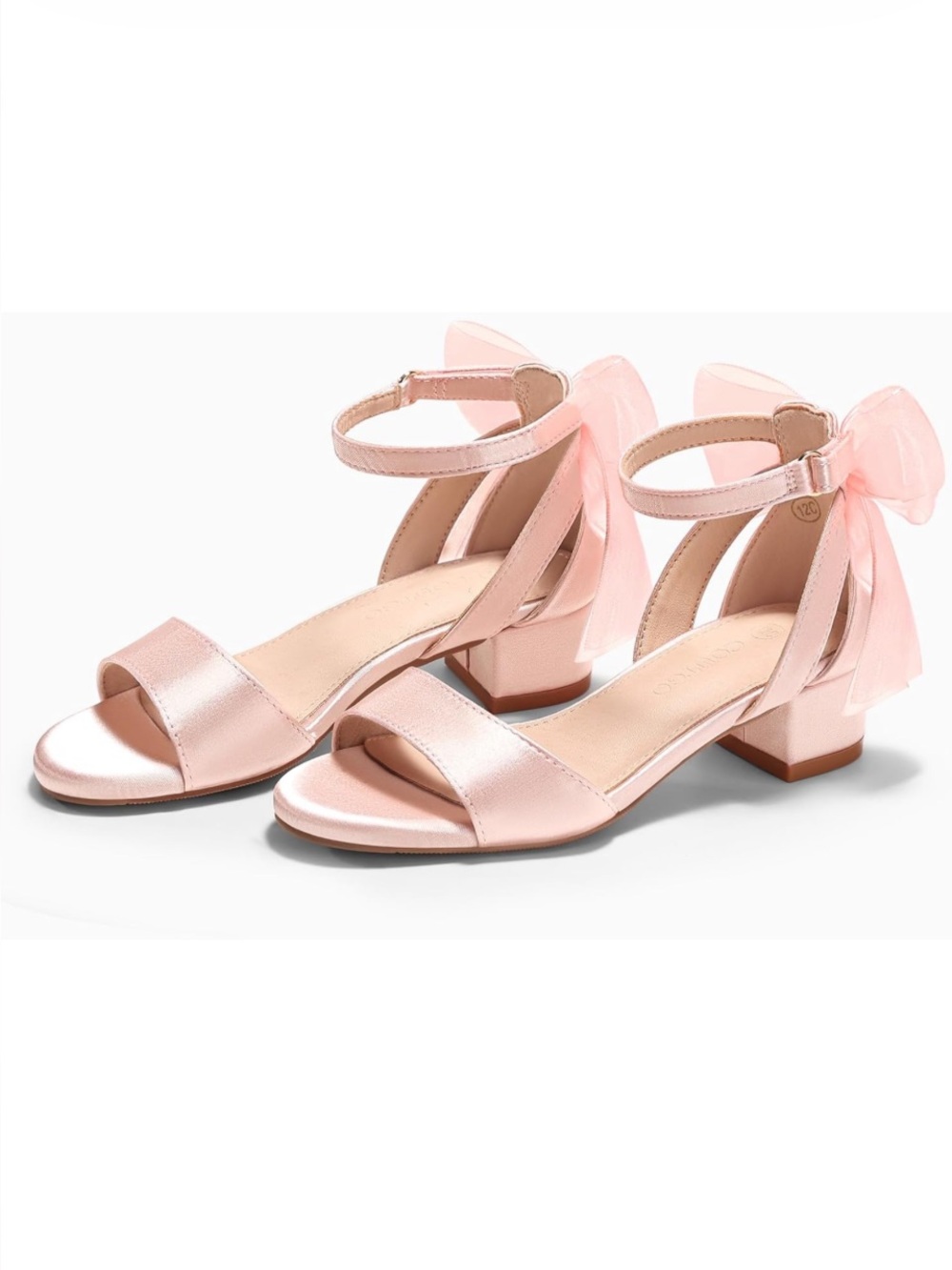 Girls Pink Satin Dress Sandals with Ankle Bow